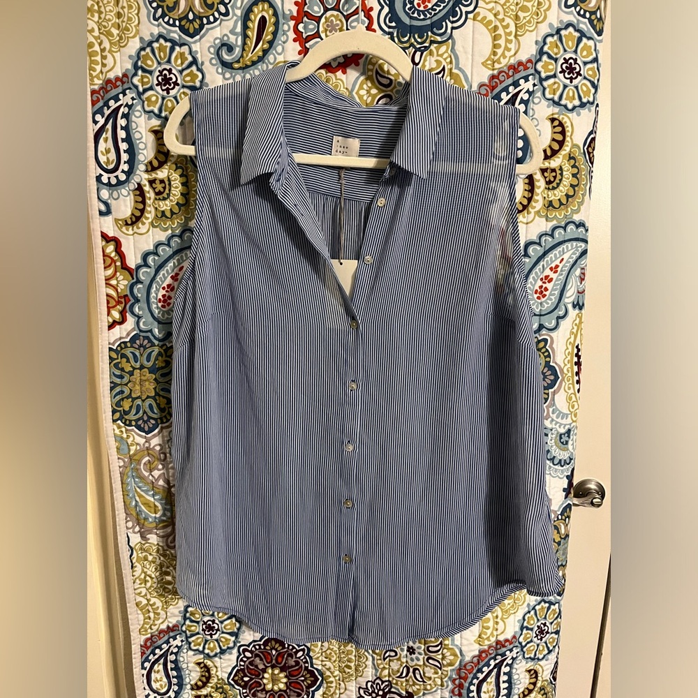 A New Day XXL Blue & White Striped Sheer Blouse